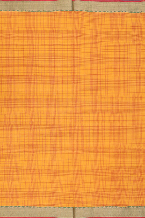 Mangalagiri Cotton Saree In Honey Yellow With Checks Design