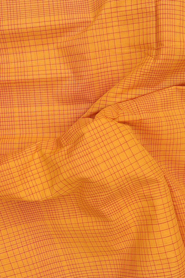 Mangalagiri Cotton Saree In Honey Yellow With Checks Design