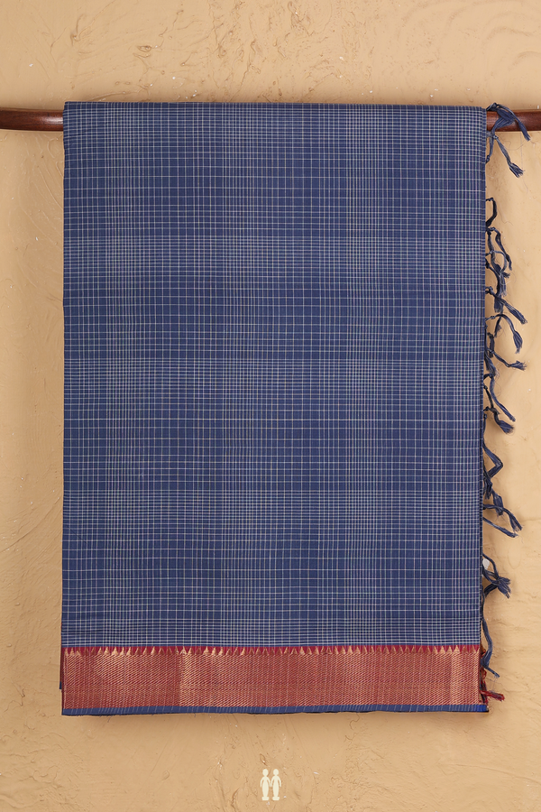 Mangalagiri Cotton Saree In Capri Blue With Checks Design