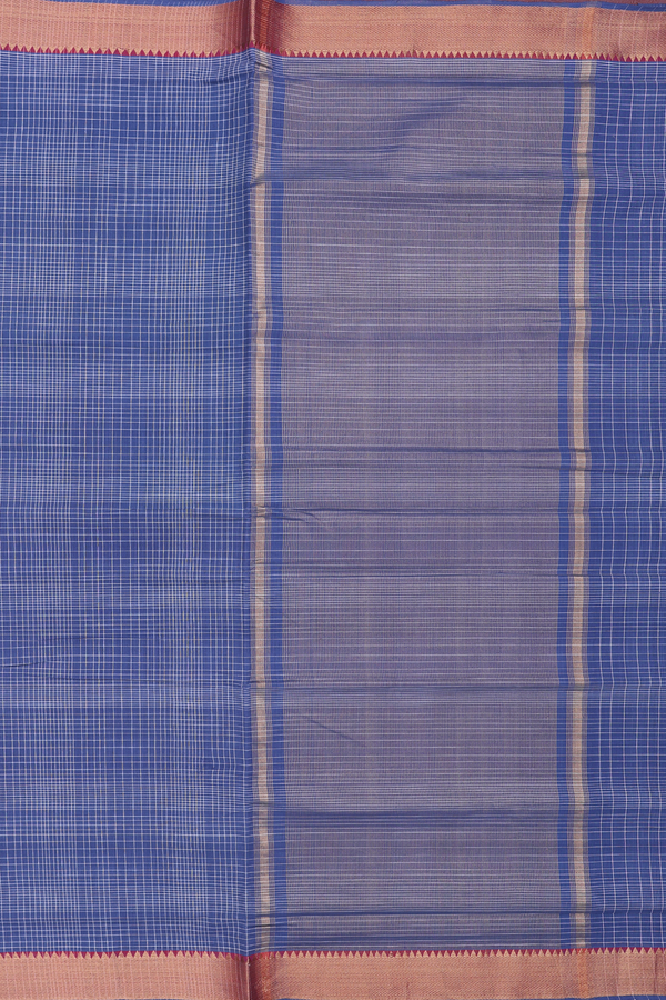 Mangalagiri Cotton Saree In Capri Blue With Checks Design