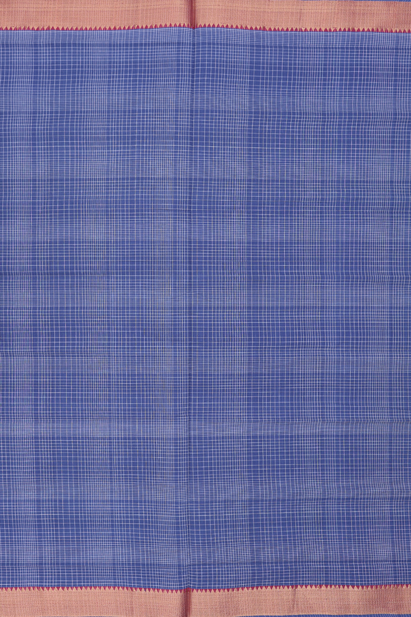 Mangalagiri Cotton Saree In Capri Blue With Checks Design