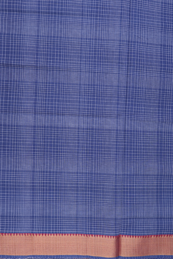Mangalagiri Cotton Saree In Capri Blue With Checks Design