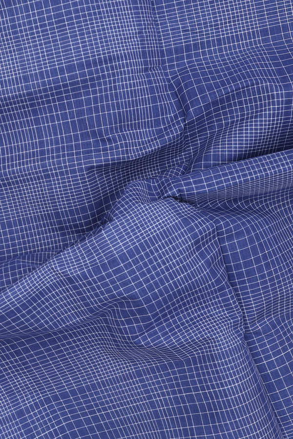 Mangalagiri Cotton Saree In Capri Blue With Checks Design