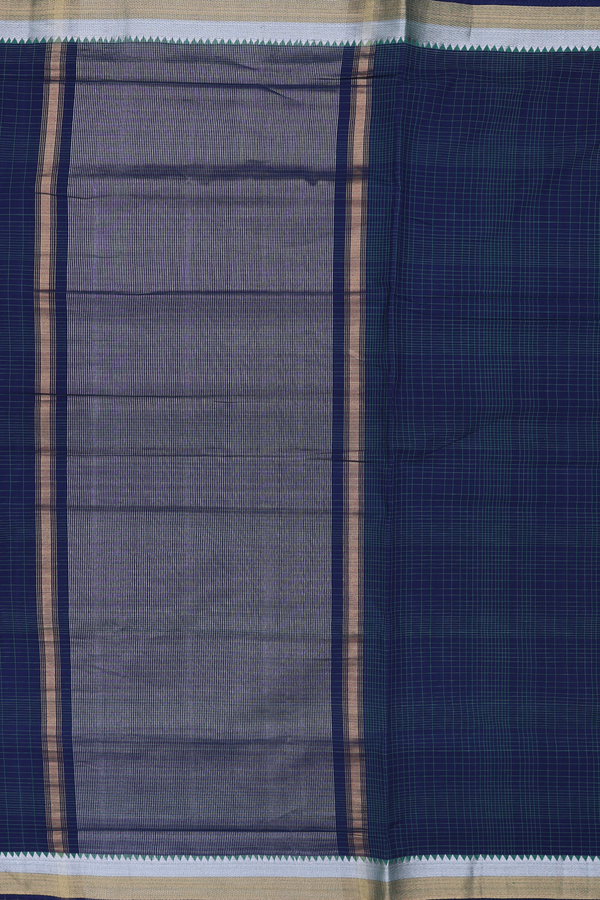 Mangalagiri Cotton Saree In Oxford Blue With Checks Design