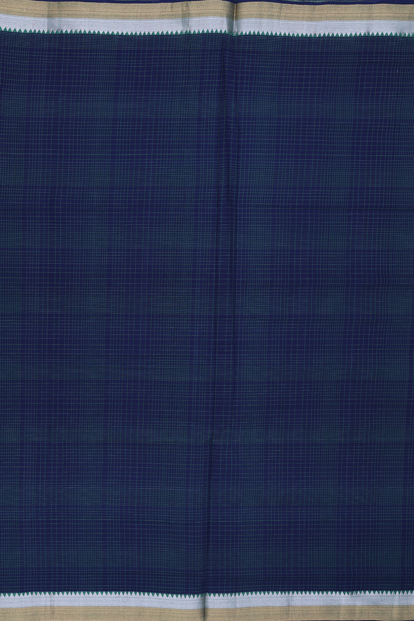 Mangalagiri Cotton Saree In Oxford Blue With Checks Design