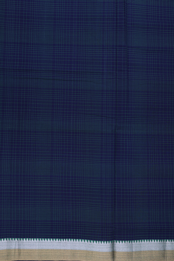 Mangalagiri Cotton Saree In Oxford Blue With Checks Design