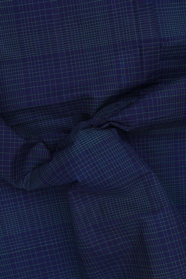 Mangalagiri Cotton Saree In Oxford Blue With Checks Design