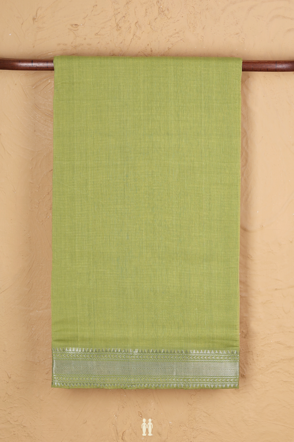 Mangalagiri Cotton Saree In Pear Green With Zari Border