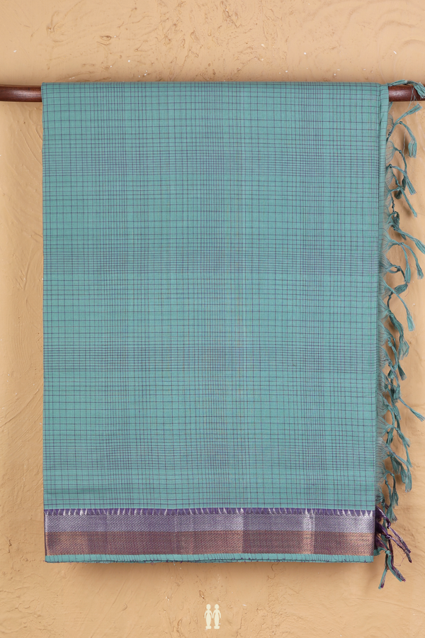 Mangalagiri Cotton Saree In Turkish Blue With Checks Design
