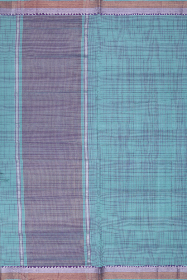 Mangalagiri Cotton Saree In Turkish Blue With Checks Design