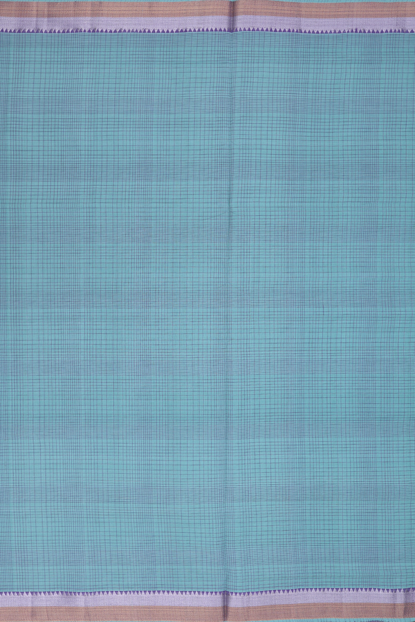 Mangalagiri Cotton Saree In Turkish Blue With Checks Design