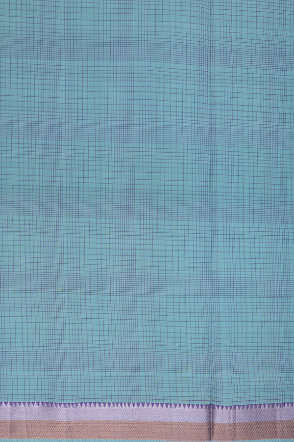Mangalagiri Cotton Saree In Turkish Blue With Checks Design