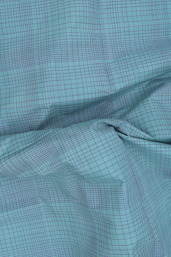 Mangalagiri Cotton Saree In Turkish Blue With Checks Design