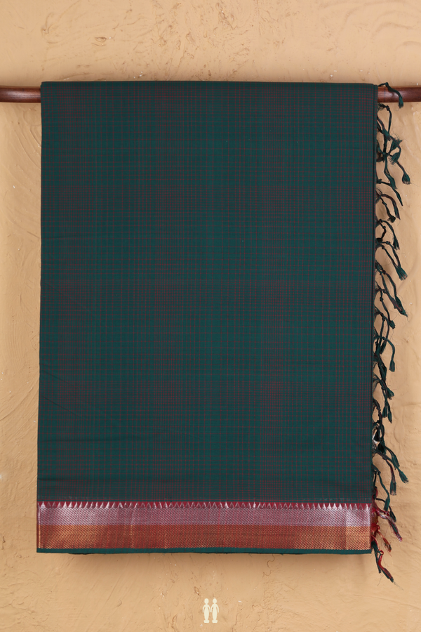 Mangalagiri Cotton Saree Forest Green With Twill Weave Border