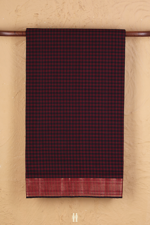 Mangalagiri Cotton Saree In Black And Red With Checks Design
