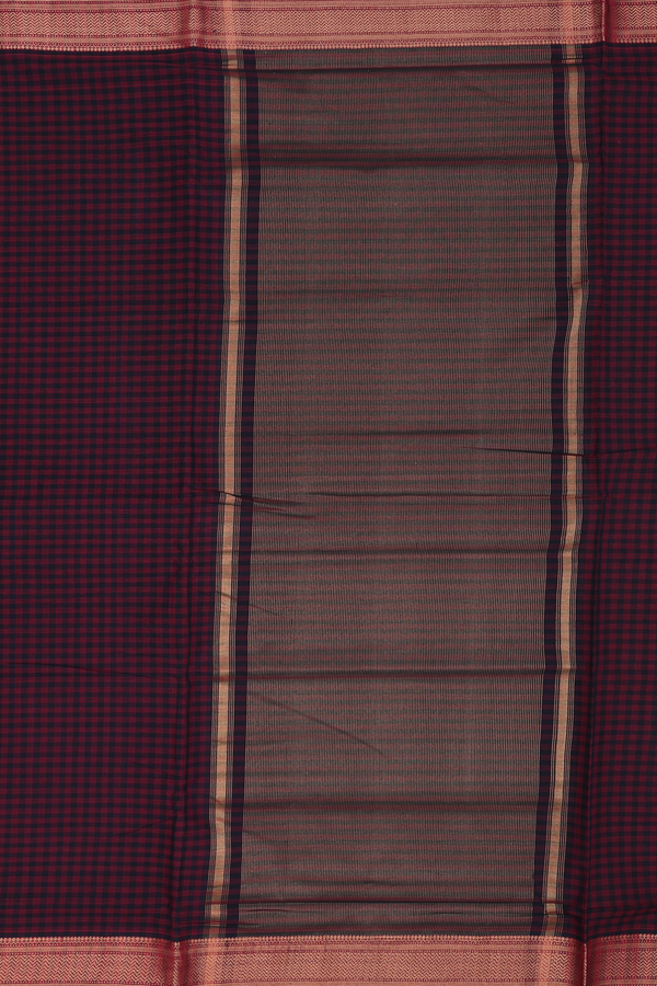 Mangalagiri Cotton Saree In Black And Red With Checks Design