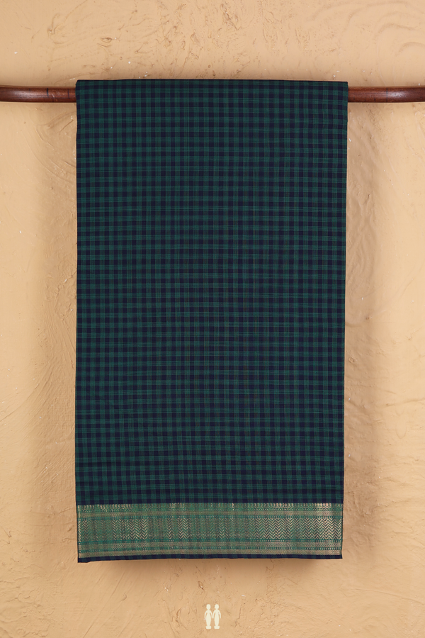 Mangalagiri Cotton Saree In Blue And Green With Checks Design