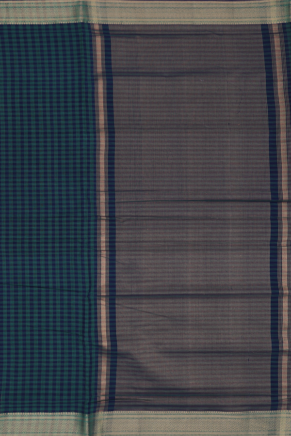 Mangalagiri Cotton Saree In Blue And Green With Checks Design