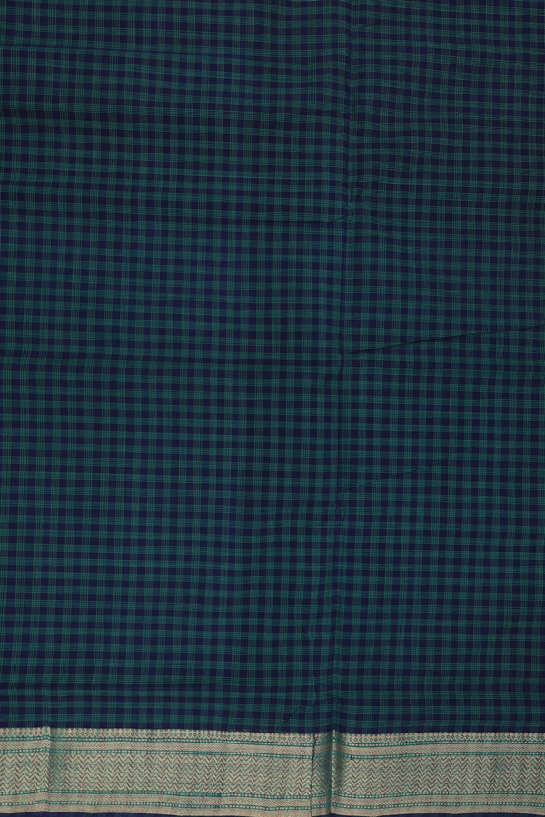 Mangalagiri Cotton Saree In Blue And Green With Checks Design