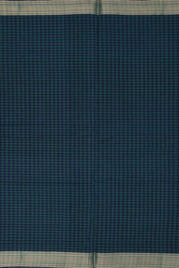 Mangalagiri Cotton Saree In Blue And Green With Checks Design