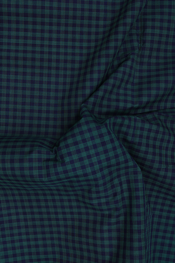Mangalagiri Cotton Saree In Blue And Green With Checks Design