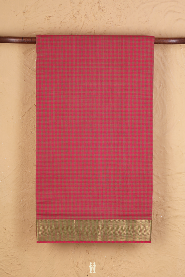 Mangalagiri Cotton Saree In Punch Pink With Checks Design