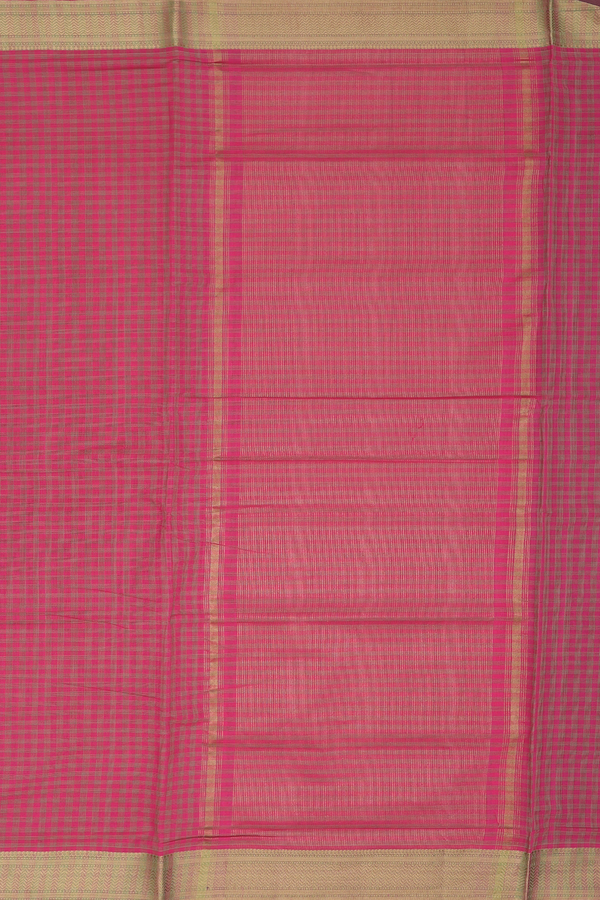 Mangalagiri Cotton Saree In Punch Pink With Checks Design