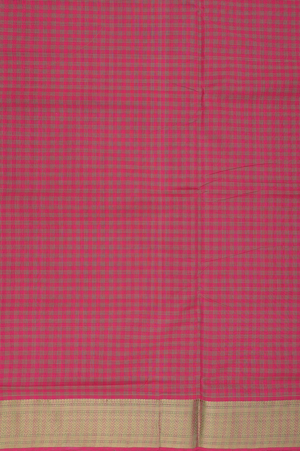 Mangalagiri Cotton Saree In Punch Pink With Checks Design