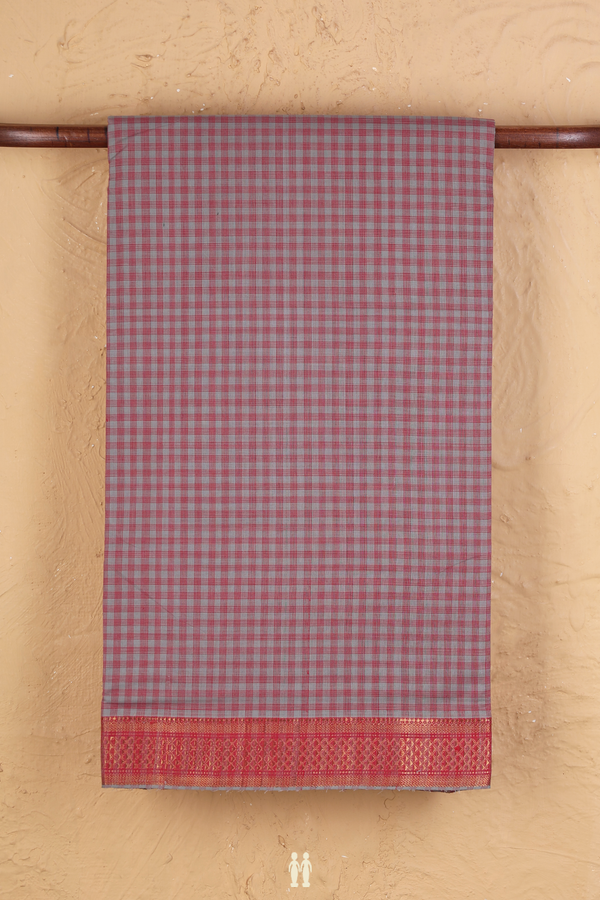 Mangalagiri Cotton Saree In Red And Green With Checks Design
