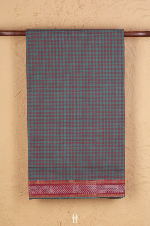 Mangalagiri Cotton Saree In Red And Blue With Checks Design