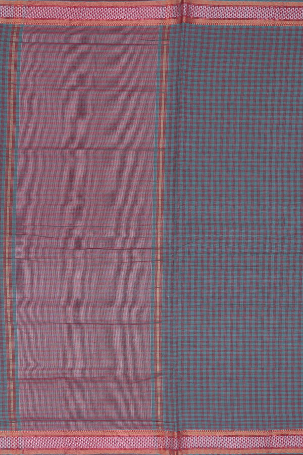 Mangalagiri Cotton Saree In Red And Blue With Checks Design