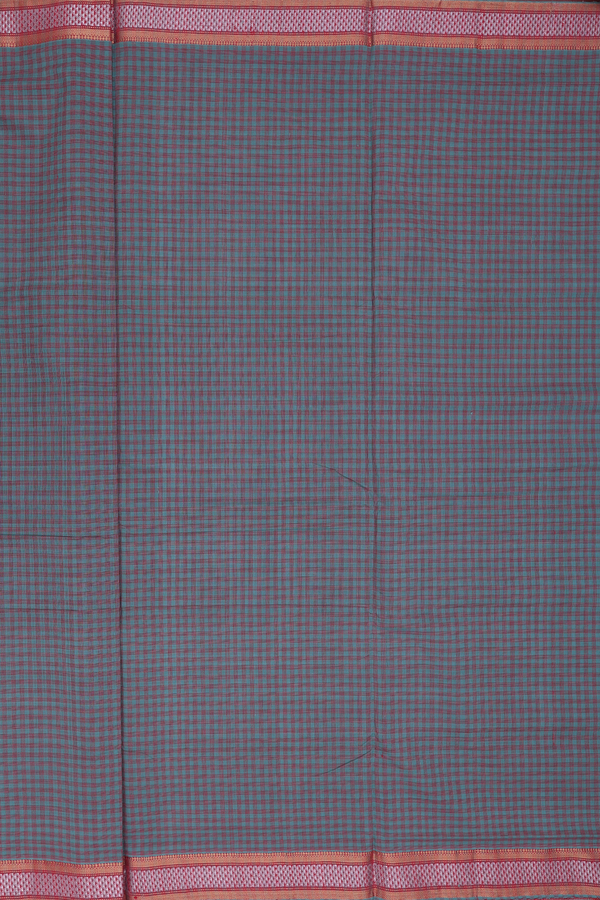 Mangalagiri Cotton Saree In Red And Blue With Checks Design