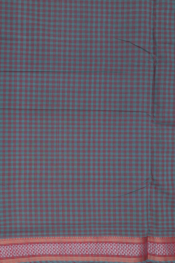 Mangalagiri Cotton Saree In Red And Blue With Checks Design