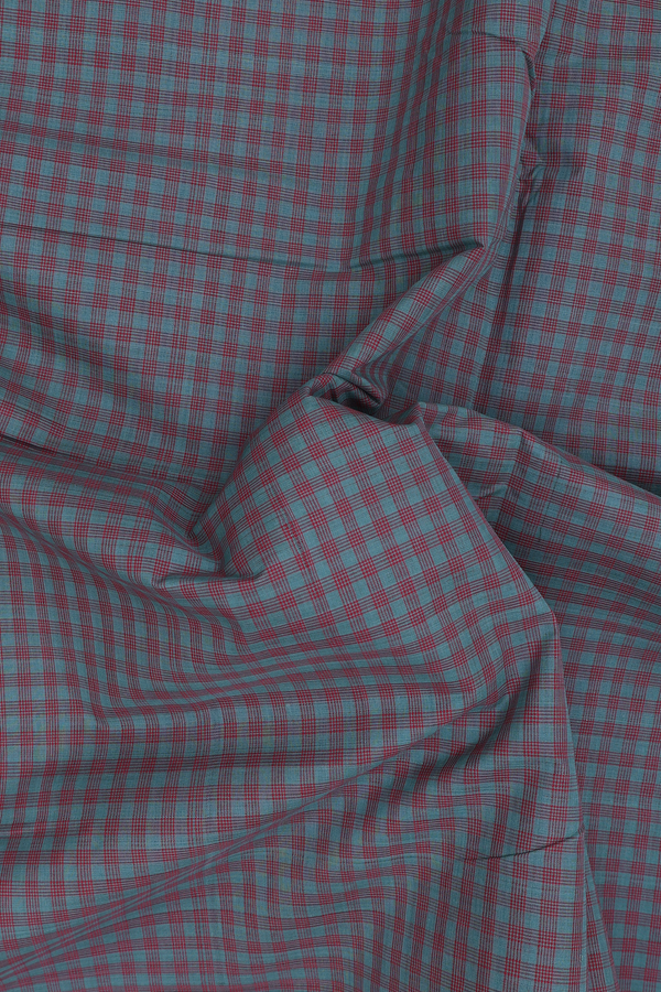 Mangalagiri Cotton Saree In Red And Blue With Checks Design