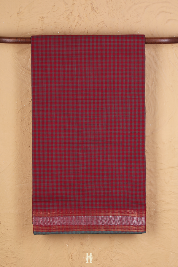 Mangalagiri Cotton Saree In Crimson Red With Checks Design