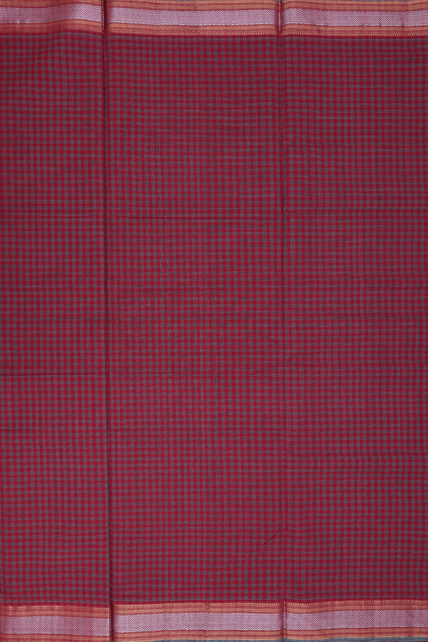 Mangalagiri Cotton Saree In Crimson Red With Checks Design