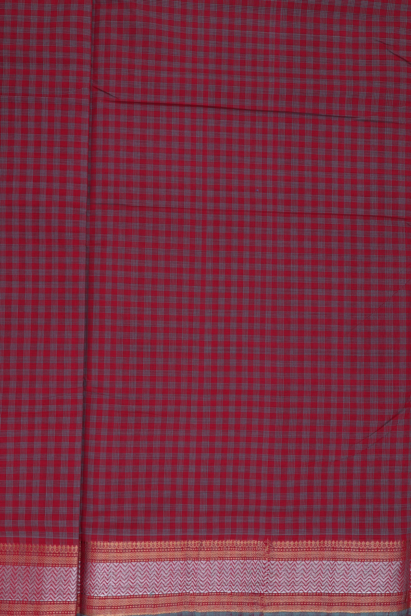 Mangalagiri Cotton Saree In Crimson Red With Checks Design