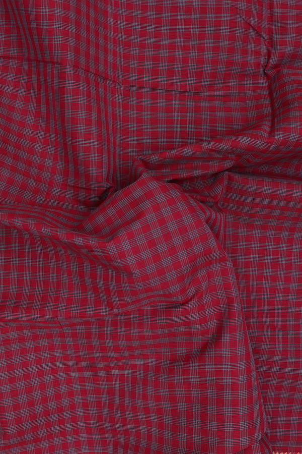 Mangalagiri Cotton Saree In Crimson Red With Checks Design