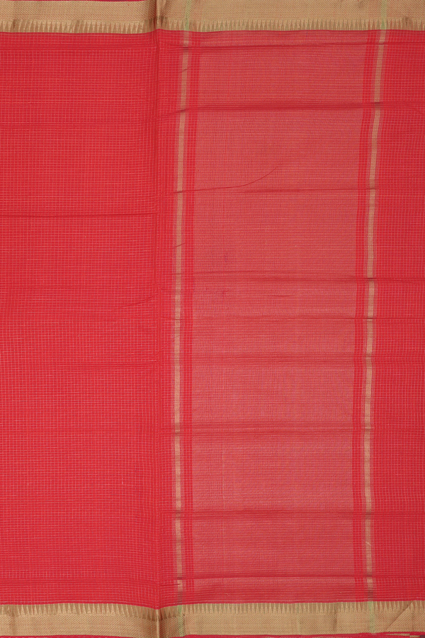 Mangalagiri Cotton Saree In Chilli Red With Checks Design