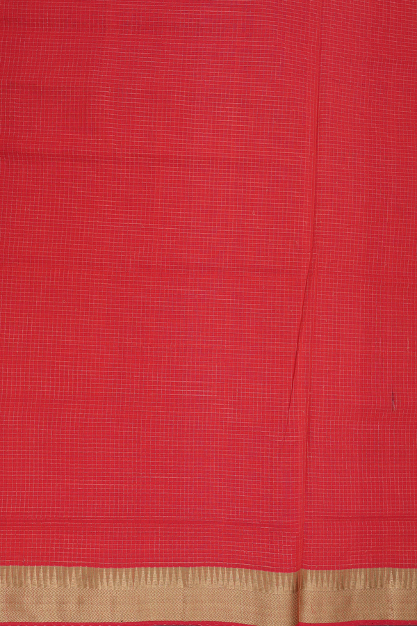 Mangalagiri Cotton Saree In Chilli Red With Checks Design