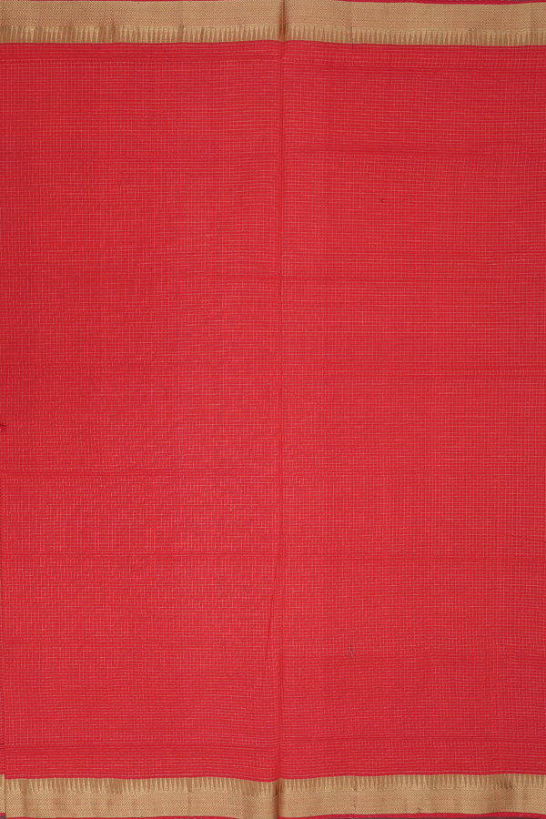 Mangalagiri Cotton Saree In Chilli Red With Checks Design