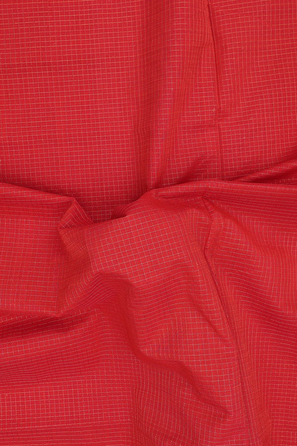 Mangalagiri Cotton Saree In Chilli Red With Checks Design