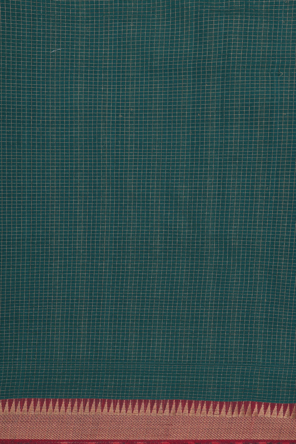 Mangalagiri Cotton Saree In Forest Green With Checks Design