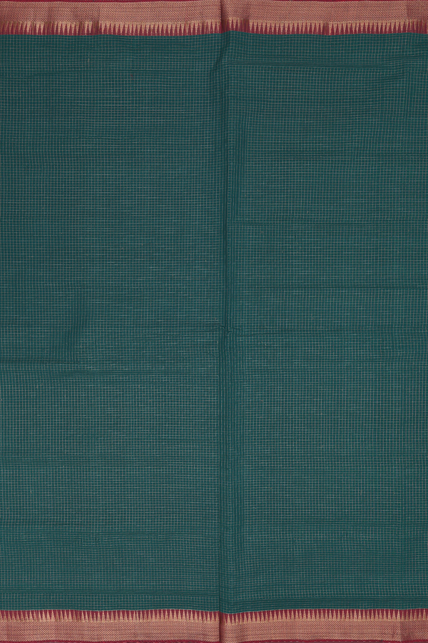 Mangalagiri Cotton Saree In Forest Green With Checks Design