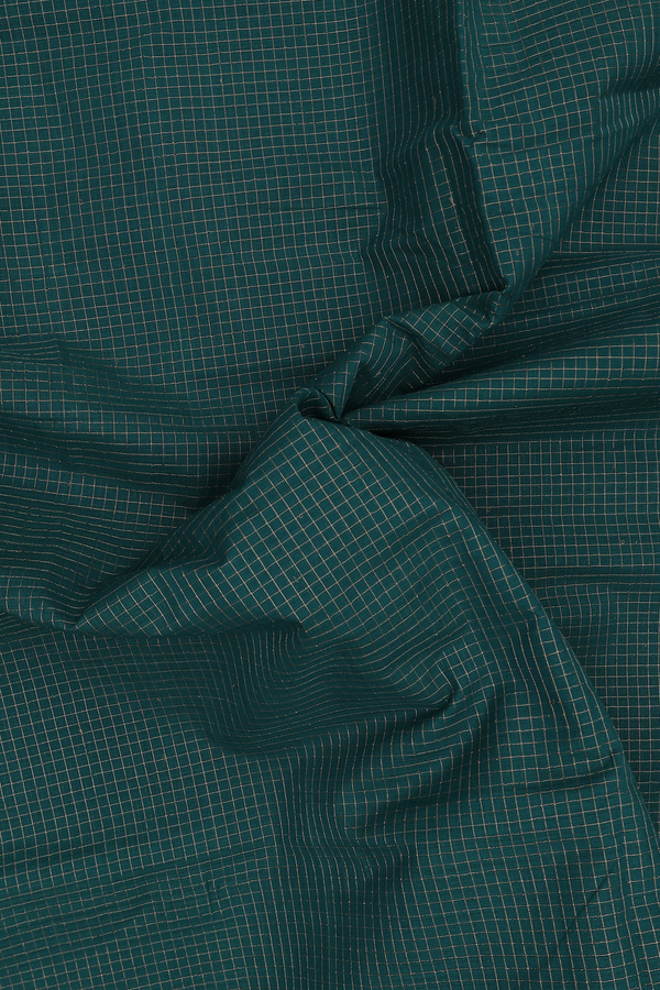 Mangalagiri Cotton Saree In Forest Green With Checks Design