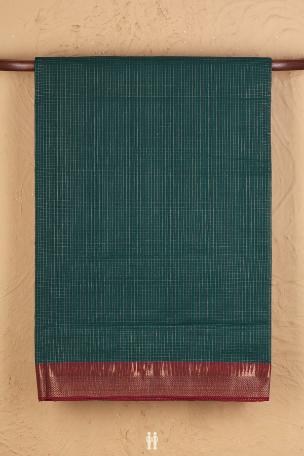 Mangalagiri Cotton Saree In Forest Green With Checks Design