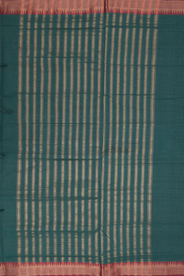 Mangalagiri Cotton Saree In Forest Green With Checks Design