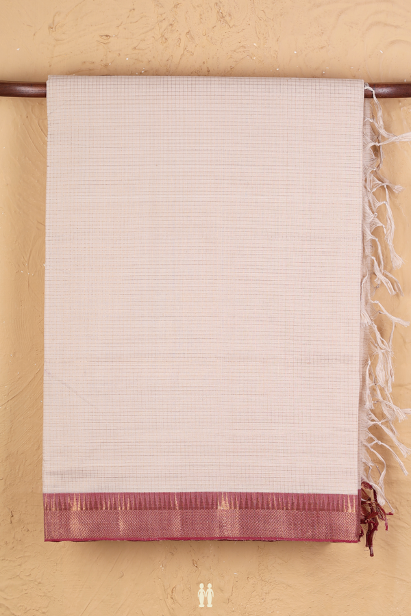Mangalagiri Cotton Saree In Cream Color With Checks Design