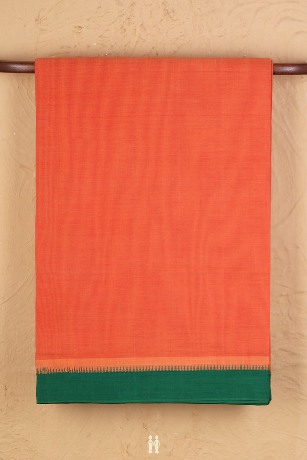 Mangalagiri Cotton Saree In Plain Orange With Contrast Border