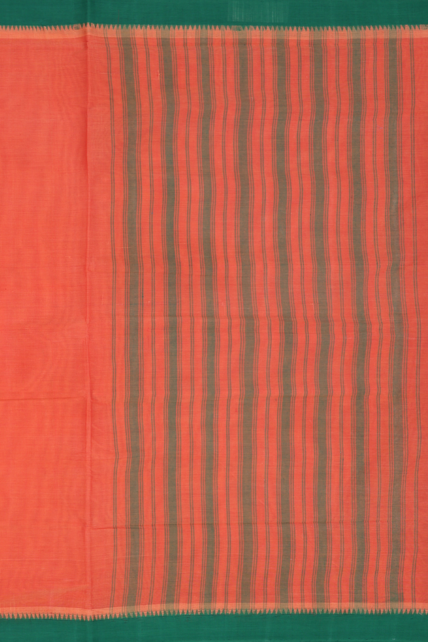 Mangalagiri Cotton Saree In Plain Orange With Contrast Border